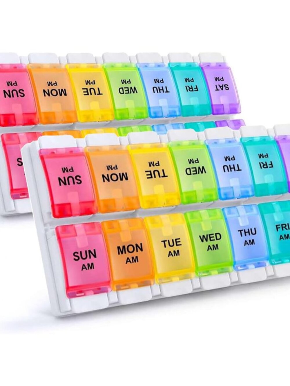 AM PM Weekly Pill Organizer 2 Times A Day 2pcs, 7 Day Pill Box with Easy Push Bu